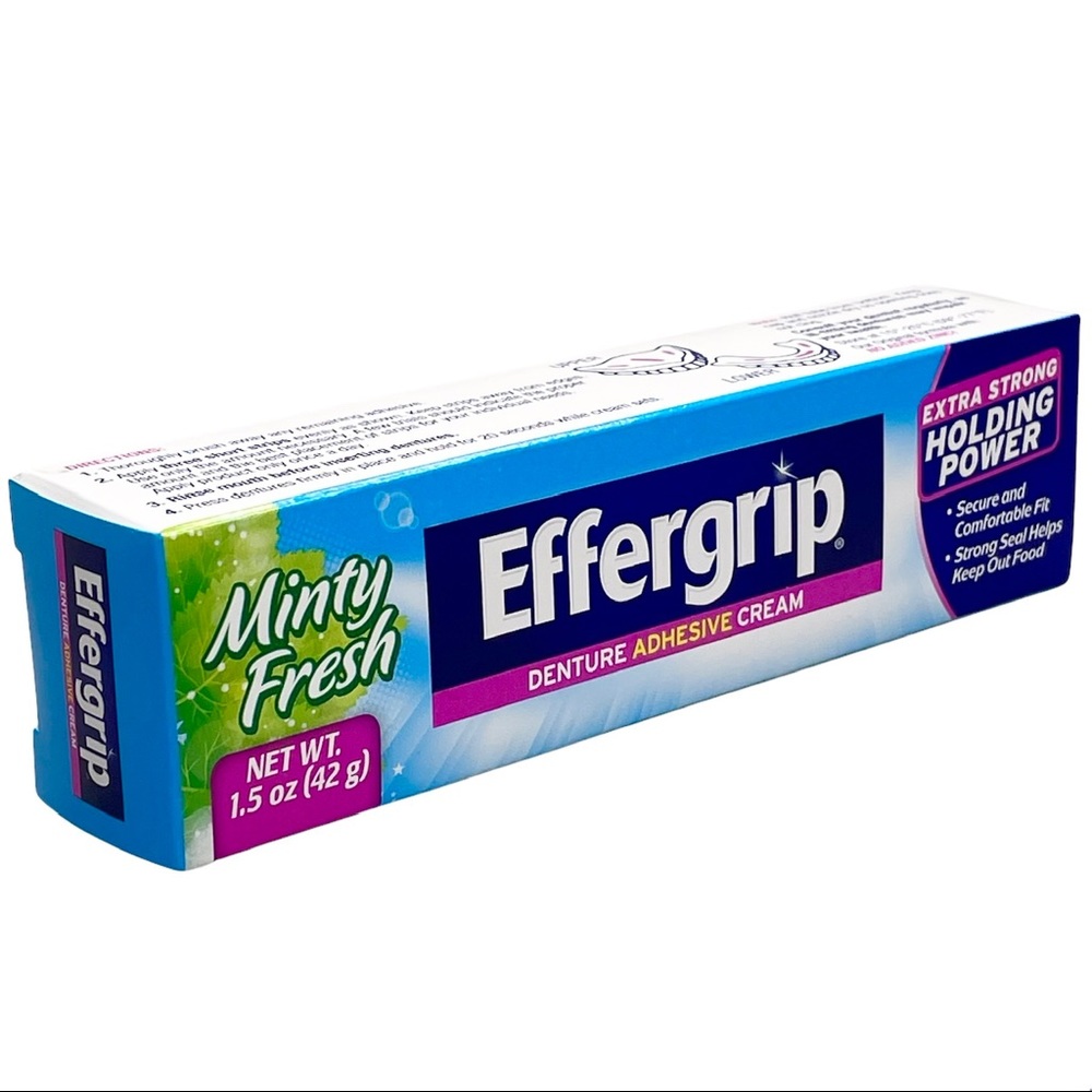 Effergrip denture adhesive cream 1.5 oz. Minty Fresh.